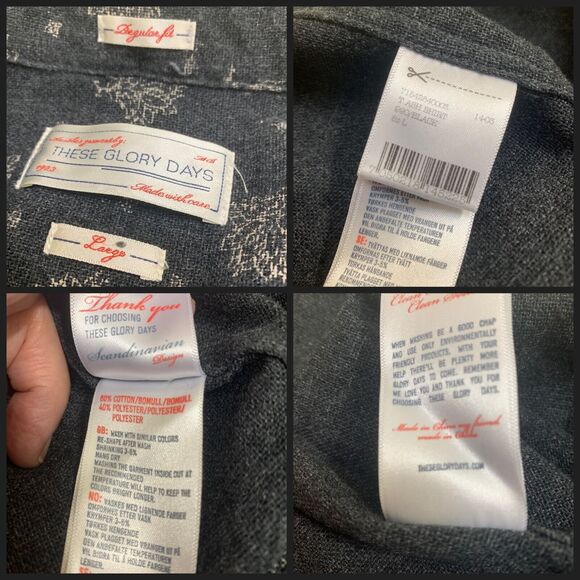 THESE GLORY DAYS Black "ASH" LS Button Down Shirt Heavy Weight Scandinavia Sz L - Picture 10 of 13